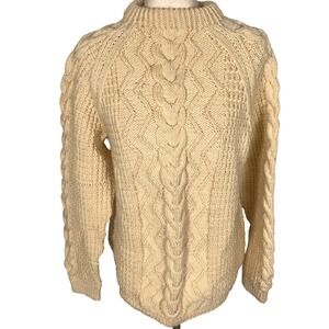 Aran Cable Knit Sweater Women Medium Cream Mock Pullover Irish Fisherman No Tag‎